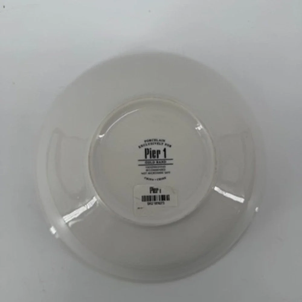 Pier 1 Porcelain Gold Band Serving Bowl White Round 9.25 inch Classic Elegant